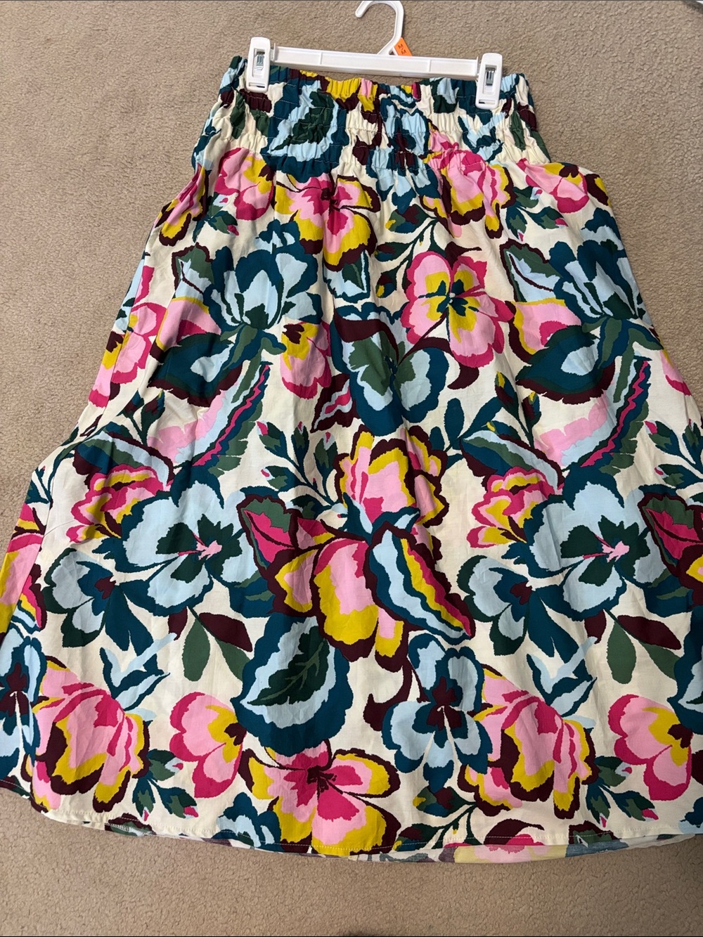George Floral Midi Skirt in Pink, Teal, Yellow and Cream